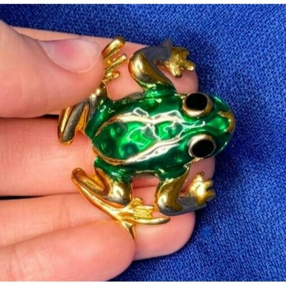 2 VTG Jewelry Frog Pieces - JJ Jonette & Ai Gold Tone & Enamel! Pin Earrings 122 - Picture 7 of 12